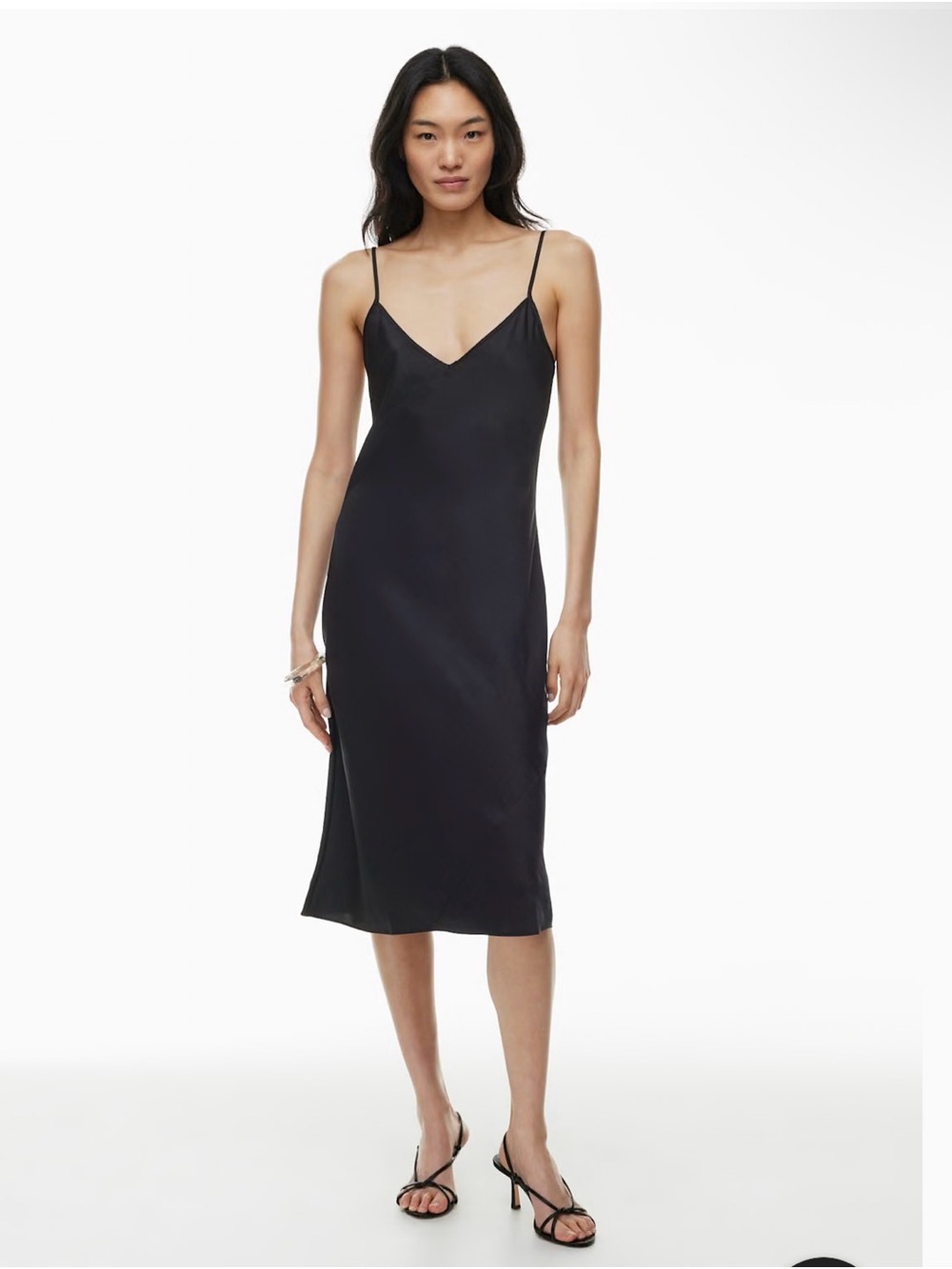 Wilfred Black Satin Slip Mid Dress (Size Small)